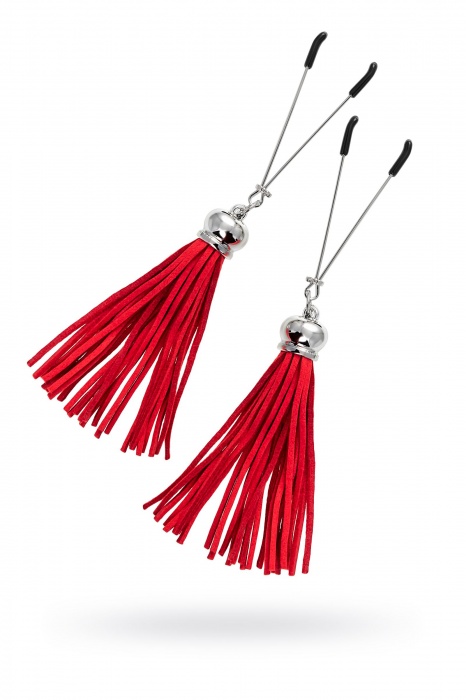 Зажимы на соски «Вилки» с красными кисточками из замши - Pecado - купить с доставкой в Салавате