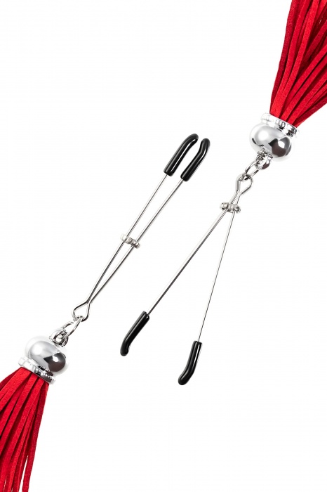 Зажимы на соски «Вилки» с красными кисточками из замши - Pecado - купить с доставкой в Салавате