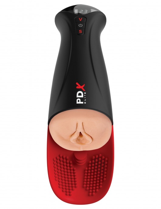 Телесный мастурбатор-вагина в черной колбе с вибрацией Fuck-O-Matic Pro XL - Pipedream - в Салавате купить с доставкой