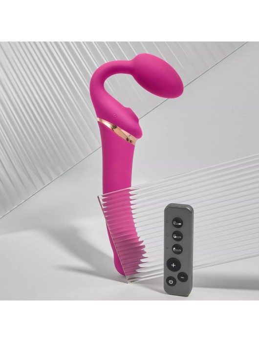 Ярко-розовый безремневой страпон Multi Orgasm Bendable Strap-On size XL с клиторальной стимуляцией - Strap-on-me - купить с доставкой в Салавате