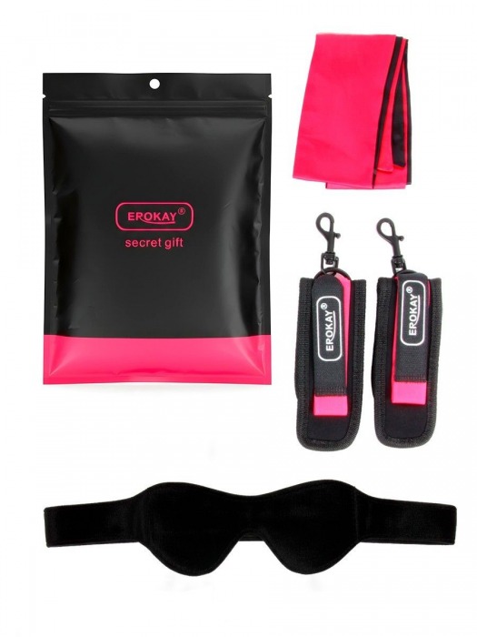 Черно-розовый эротический набор: маска, наручники и повязка - Erokay - купить с доставкой в Салавате