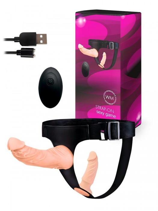 Женский страпон с 2 насадками, вибрацией и пультом ДУ - Erowoman-Eroman - купить с доставкой в Салавате