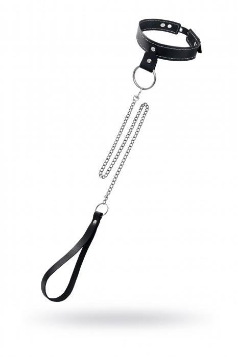 Черный узкий однослойный ошейник с серебристым поводком-цепочкой - Pecado - купить с доставкой в Салавате