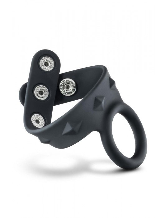 Черное эрекционное кольцо с подхватом мошонки на кнопках VS6 - Blush Novelties - в Салавате купить с доставкой