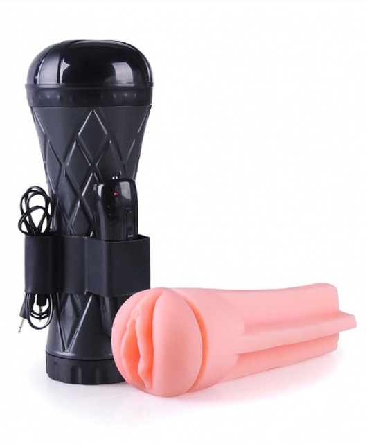 Телесный мастурбатор-вагина в черной колбе с вибрацией - Boys of Toys - в Салавате купить с доставкой