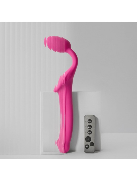 Ярко-розовый безремневой страпон Strap-on-me Vibrating Bendable Strap-On size M - Strap-on-me - купить с доставкой в Салавате