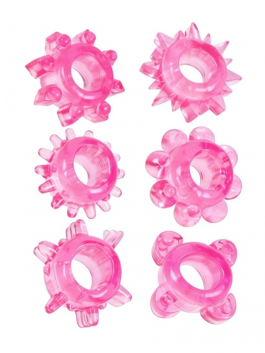Набор из 6 розовых эрекционных колец с различным рельефом - Erowoman-Eroman - в Салавате купить с доставкой