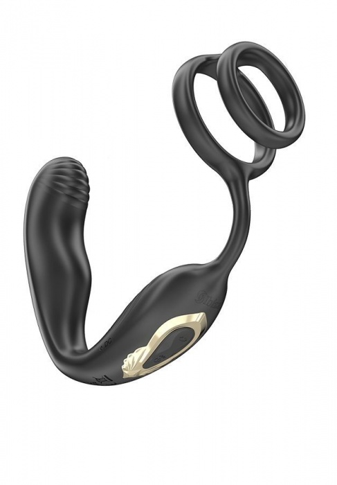 Черная анальная пробка с вращением и эрекционными кольцами - Ibiza - в Салавате купить с доставкой