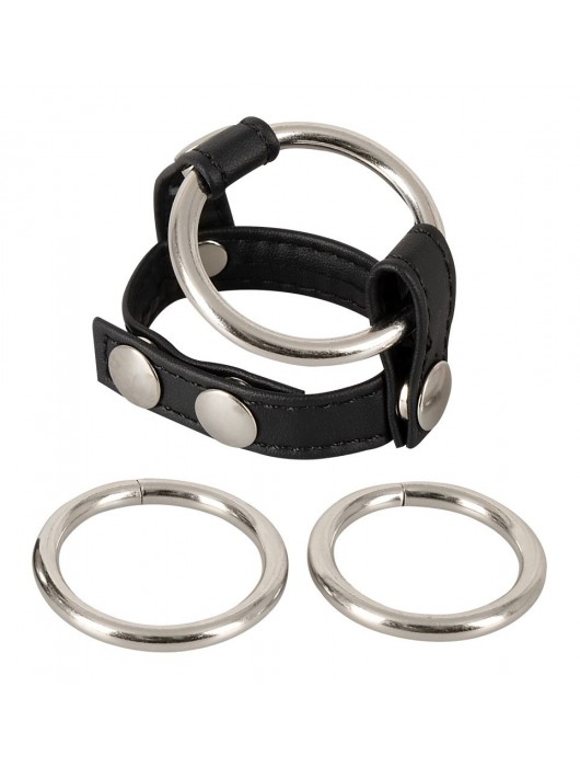 Подхват для мошонки с 3 съемными эрекционными кольцами Leder-Riemen - Orion - в Салавате купить с доставкой