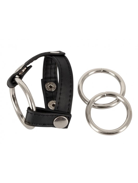 Подхват для мошонки с 3 съемными эрекционными кольцами Leder-Riemen - Orion - в Салавате купить с доставкой