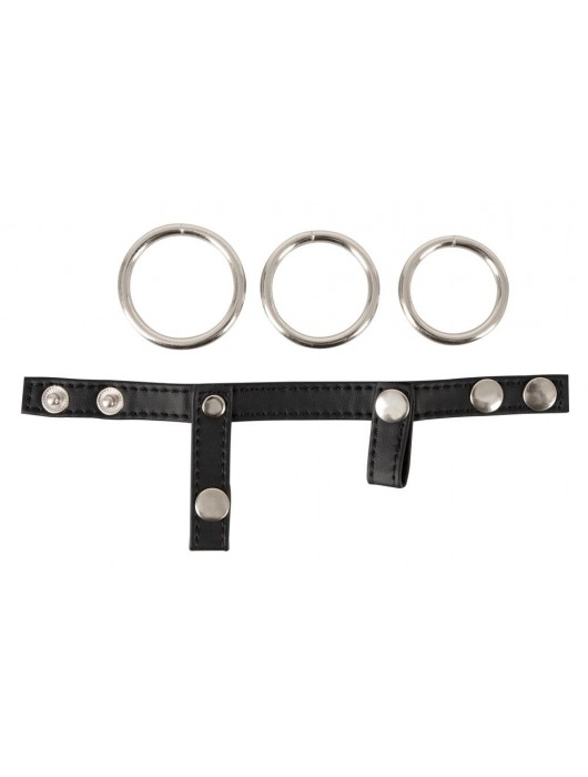 Подхват для мошонки с 3 съемными эрекционными кольцами Leder-Riemen - Orion - в Салавате купить с доставкой