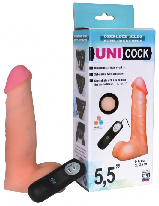 Фаллическая насадка Харнесс UNICOCK 5,5  с вибрацией - 17 см. - LOVETOY (А-Полимер) - купить с доставкой в Салавате