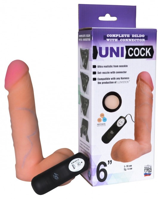 Фаллическая насадка Харнесс UNICOCK 6  с вибрацией - 18 см. - LOVETOY (А-Полимер) - купить с доставкой в Салавате