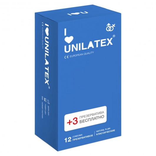 Классические презервативы Unilatex Natural Plain - 12 шт. + 3 шт. в подарок - Unilatex - купить с доставкой в Салавате