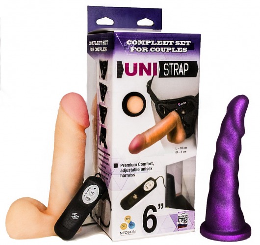 Вибрострапон с двумя насадками UniStrap - 18 и 18 см. - LOVETOY (А-Полимер) - купить с доставкой в Салавате