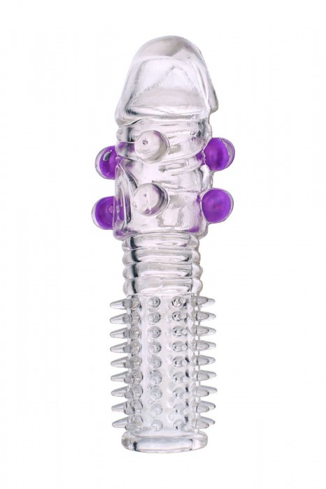 Гелевая прозрачная насадка с шариками и шипами - 14 см. - Toyfa Basic - в Салавате купить с доставкой