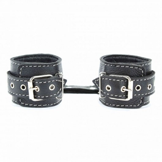 Чёрные кожаные наручники с крупной строчкой - БДСМ Арсенал - купить с доставкой в Салавате