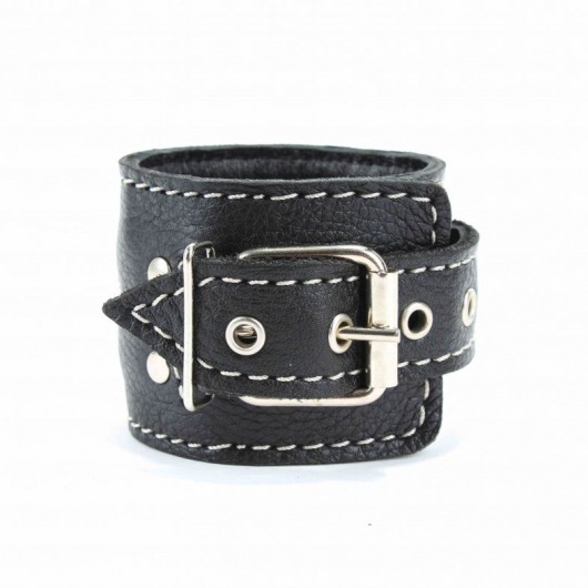Чёрные кожаные наручники с крупной строчкой - БДСМ Арсенал - купить с доставкой в Салавате