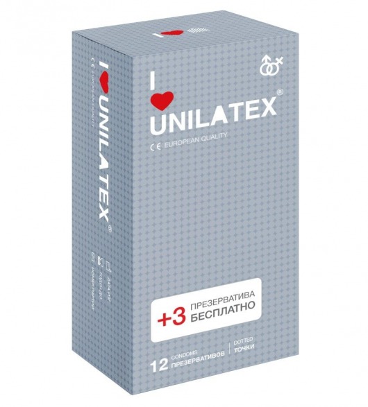 Презервативы с точками Unilatex Dotted - 12 шт. + 3 шт. в подарок - Unilatex - купить с доставкой в Салавате