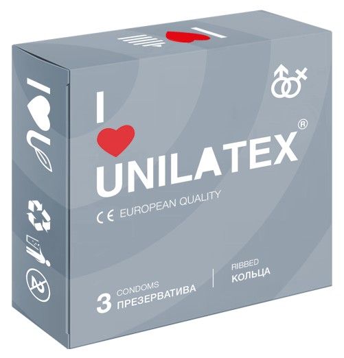 Презервативы с рёбрами Unilatex Ribbed - 3 шт. - Unilatex - купить с доставкой в Салавате