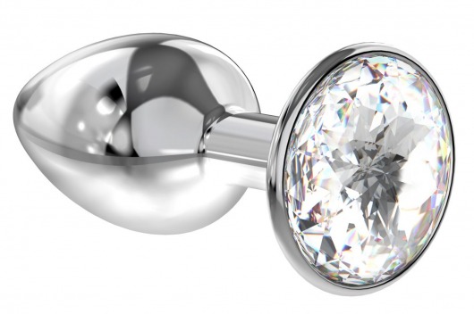 Малая серебристая анальная пробка Diamond Clear Sparkle Small с прозрачным кристаллом - 7 см. - Lola Games - купить с доставкой в Салавате