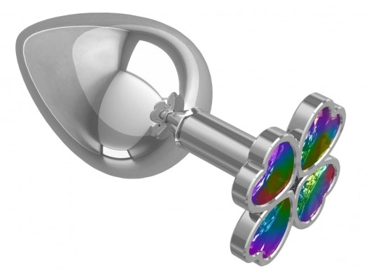 Серебристая анальная пробка-клевер с радужным кристаллом - 9,5 см. - Джага-Джага - купить с доставкой в Салавате