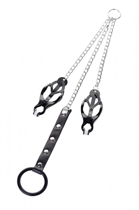 Черно-серебристые зажимы для сосков с кольцом для пениса TOYFA Metal - ToyFa - купить с доставкой в Салавате