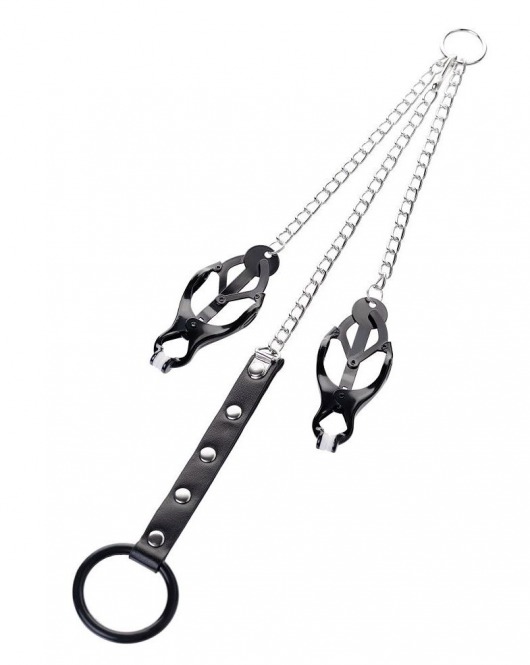 Черно-серебристые зажимы для сосков с кольцом для пениса TOYFA Metal - ToyFa - купить с доставкой в Салавате